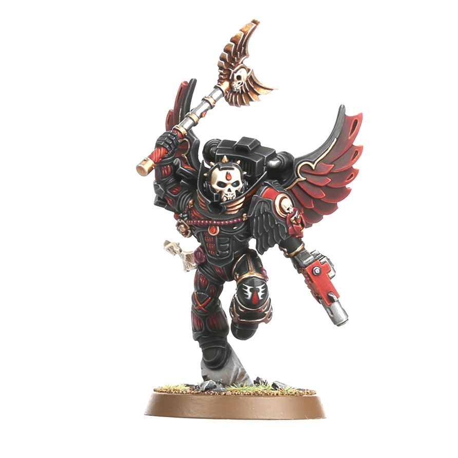Detailní pohled na miniaturu Blood Angels Chaplain s Jump Packem