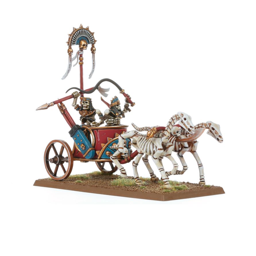 Tri detailne namaľované vozy Skeleton Chariots na púštnom podklade